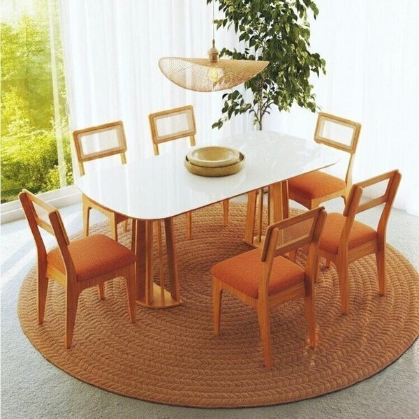 Conjunto De Mesa Oval Com 6 Cadeiras 100% Mdf Com Encosto Tel