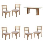 Conjunto De Mesa Oval E 6 Cadeiras Estofadas Mdf Off White/fr