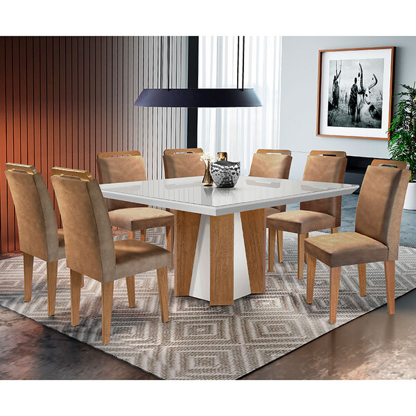 Conjunto De Mesa Para Sala De Jantar Quadrada Com 8 Cadeiras