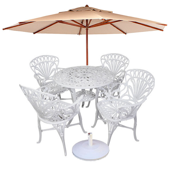 Conjunto De Mesa Primavera Com 4 Cadeiras E Ombrelone - Bege