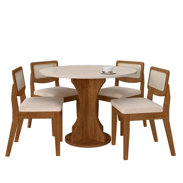 Conjunto De Mesa Redonda 4 Cadeiras Santorini Freijó/off/bouc