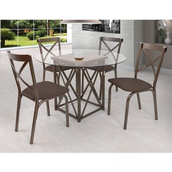 Conjunto De Mesa Redonda Com 4 Lugares Karina Móveis  Bronze/