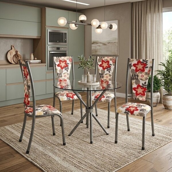 Conjunto De Mesa Redonda Tampo De Vidro 4 Cadeiras Dubai Prat