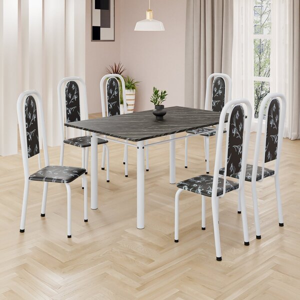 Conjunto De Mesa Retangular 140x75cm Tampo Ardósia Indiano 6