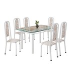 Conjunto De Mesa Retangular 140x75cm Tampo De Vidro 6 Cadeira
