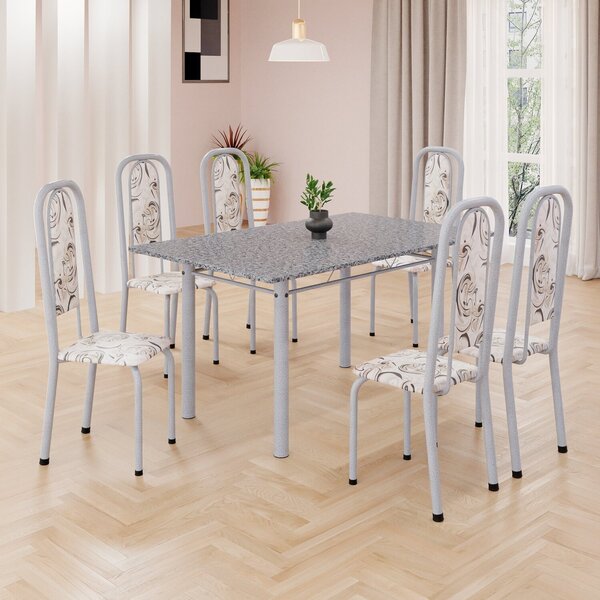 Conjunto De Mesa Retangular 140x75cm Tampo Granito Ocre 6 Cad