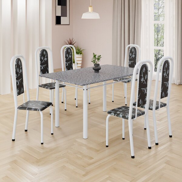 Conjunto De Mesa Retangular 140x75cm Tampo Granito Ocre 6 Cad