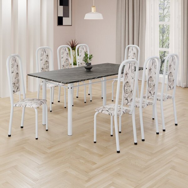 Conjunto De Mesa Retangular 180x75cm Tampo Ardósia Indiana 8