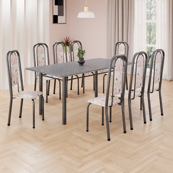 Conjunto De Mesa Retangular 180x75cm Tampo Granito Ocre 8 Cad