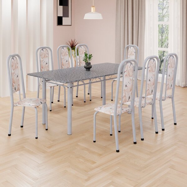 Conjunto De Mesa Retangular 180x75cm Tampo Granito Ocre 8 Cad