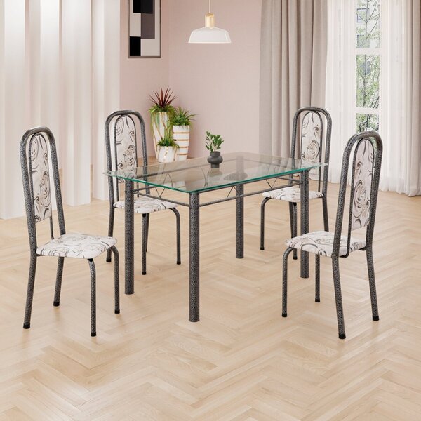 Conjunto De Mesa Retangular A 120x75cm Tampo De Vidro 4 Cadei