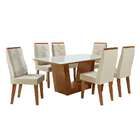 Conjunto De Mesa Retangular Com Tampo De Vidro Off White Vien