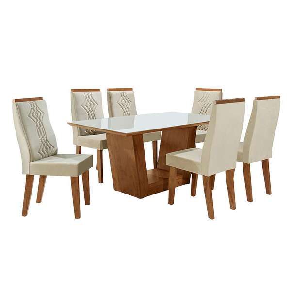 Conjunto De Mesa Retangular Com Tampo De Vidro Off White Vien