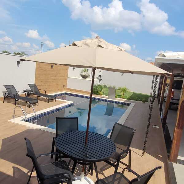 Conjunto De Mesa Ripada Com 4 Cadeiras Aluminio + Guarda Sol