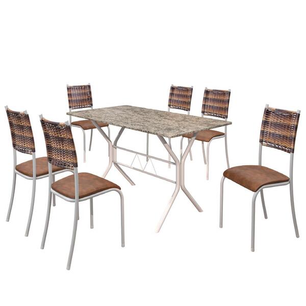 Conjunto De Mesa Roma Com 6 Cadeiras 1,40m Madmelos Branco /