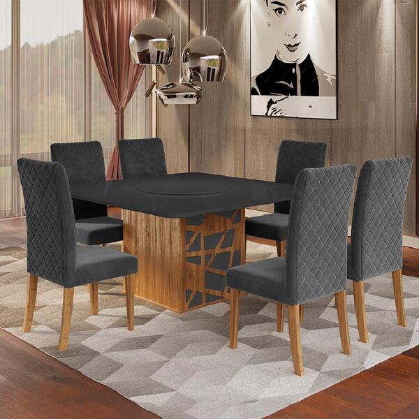 Conjunto De Mesa Sala De Jantar Ancara Com 6 Cadeiras E Tampo