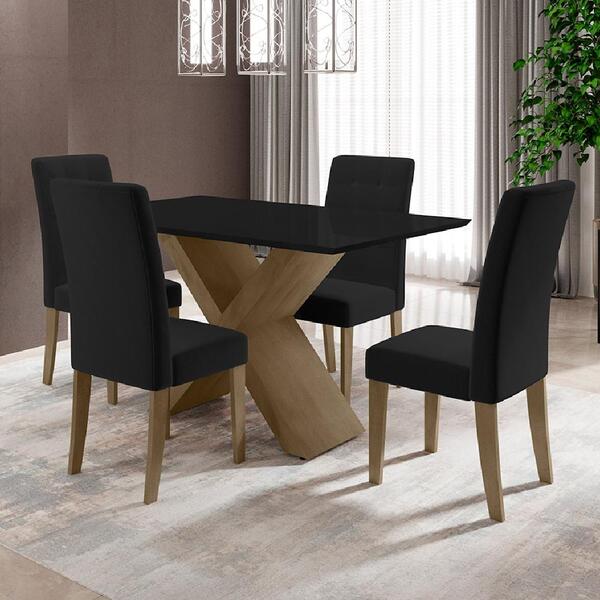 Conjunto De Mesa Sala De Jantar Dubai 1,36m Com 4 Cadeiras Pr