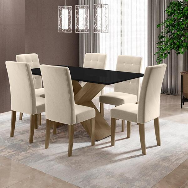 Conjunto De Mesa Sala De Jantar Dubai 1,60m Com 6 Cadeiras Pr