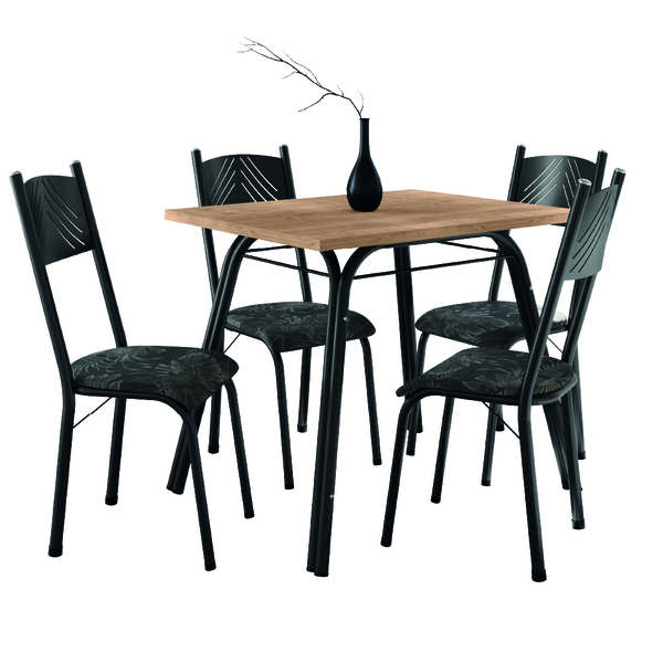 Conjunto De Mesa Sala De Jantar Lotus Com 4 Cadeiras Tampo Re