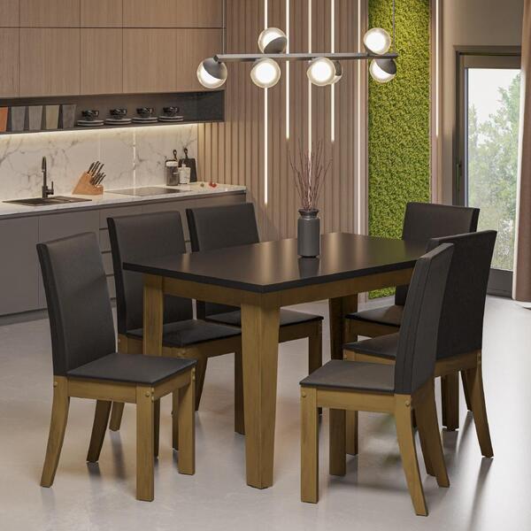 Conjunto De Mesa Sala De Jantar Miami Com 6 Cadeiras Preto /