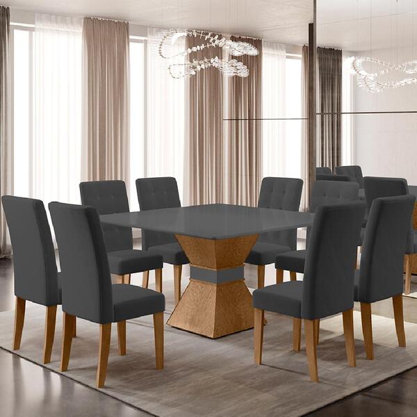 Conjunto De Mesa Sala De Jantar Mônaco Com 8 Cadeiras Carvalh