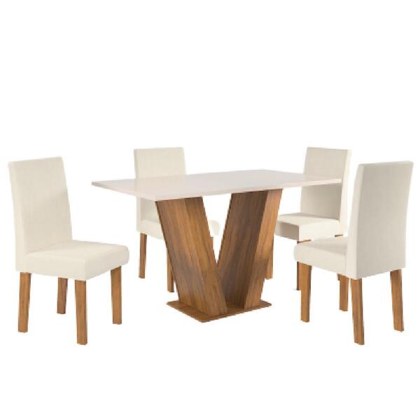 Conjunto De Mesa Sala De Jantar Pérola Com 4 Cadeiras 1,36m M