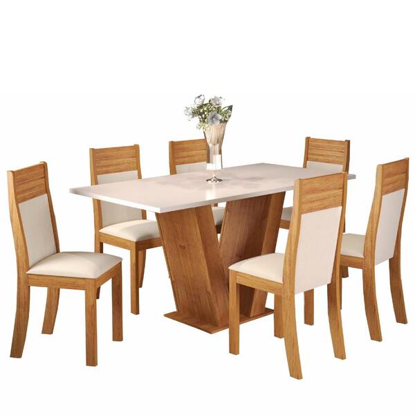Conjunto De Mesa Sala De Jantar Pérola Com 6 Cadeiras Roma 1,