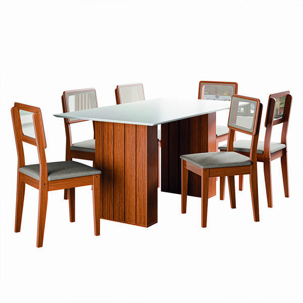Conjunto De Mesa Sala De Jantar Ripada 1,60m 6 Cadeiras Santi