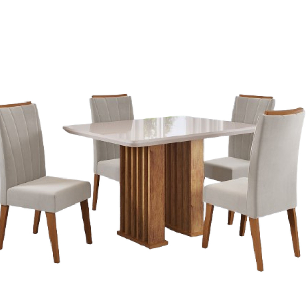 Conjunto De Mesa Sala De Jantar Ripado Tampo Com Vidro Mond 1