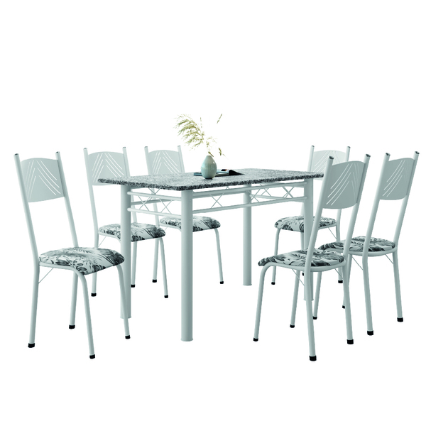 Conjunto De Mesa Sala De Jantar Sara Com 6 Cadeiras Tubular G