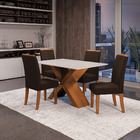 Conjunto De Mesa Sala De Jantar Tampo Com Vidro 1,36m 4 Cadei