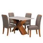 Conjunto De Mesa Sala De Jantar Tampo Com Vidro 1,36m 4 Cadei