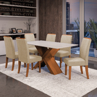 Conjunto De Mesa Sala De Jantar Tampo Com Vidro 1,80m 6 Cadei