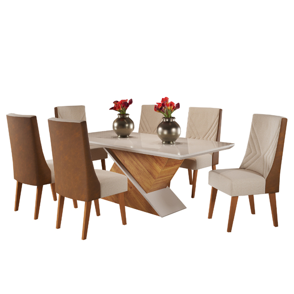 Conjunto De Mesa Sala De Jantar Tampo Com Vidro Engel 1,80m 6