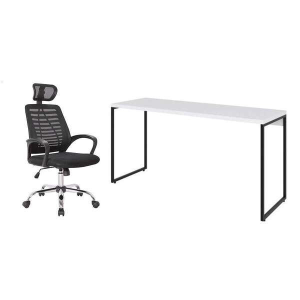 Conjunto De Mesa Studio Branca 150 Cm Com Cadeira De Escritór