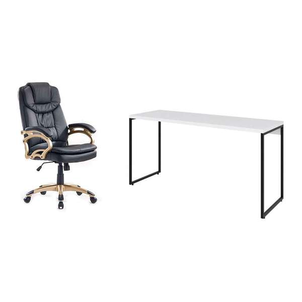 Conjunto De Mesa Studio Branca 150 Cm Com Cadeira De Escritór
