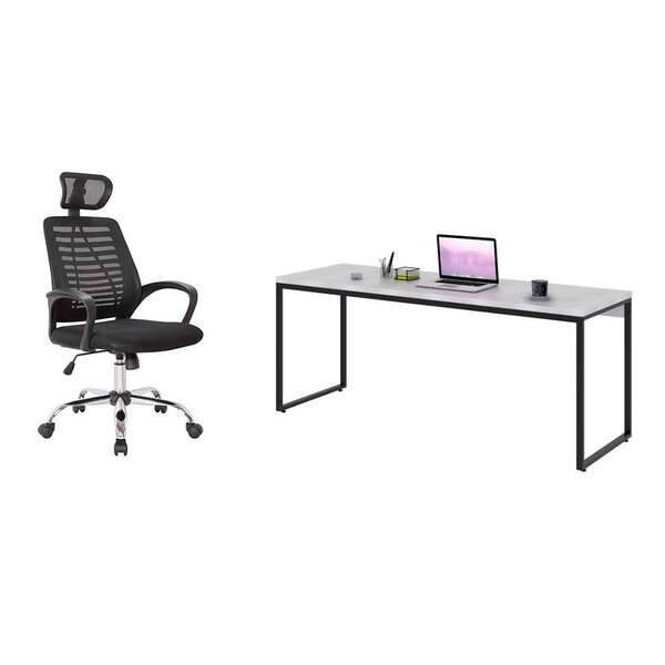 Conjunto De Mesa Studio Branca 180 Cm Com Cadeira De Escritór