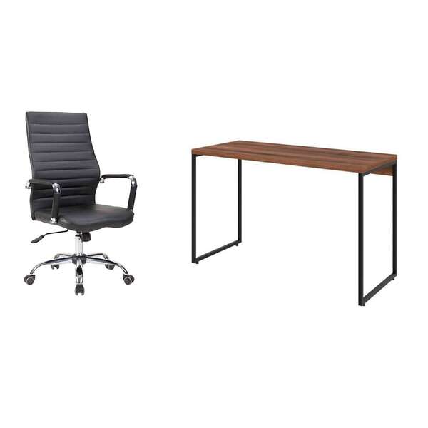 Conjunto De Mesa Studio Nogal 120 Cm Com Cadeira De Escritóri