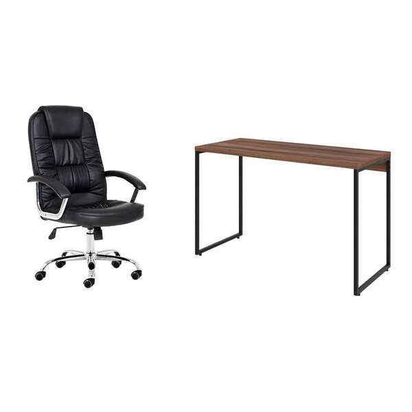 Conjunto De Mesa Studio Nogal 120 Cm Com Cadeira De Escritóri
