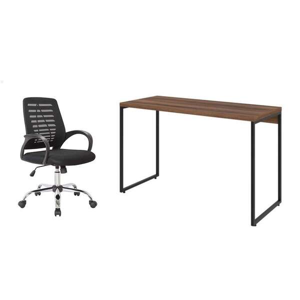 Conjunto De Mesa Studio Nogal 120 Cm Com Cadeira De Escritóri