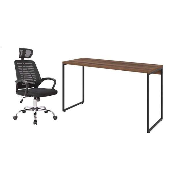 Conjunto De Mesa Studio Nogal 135 Cm Com Cadeira De Escritóri
