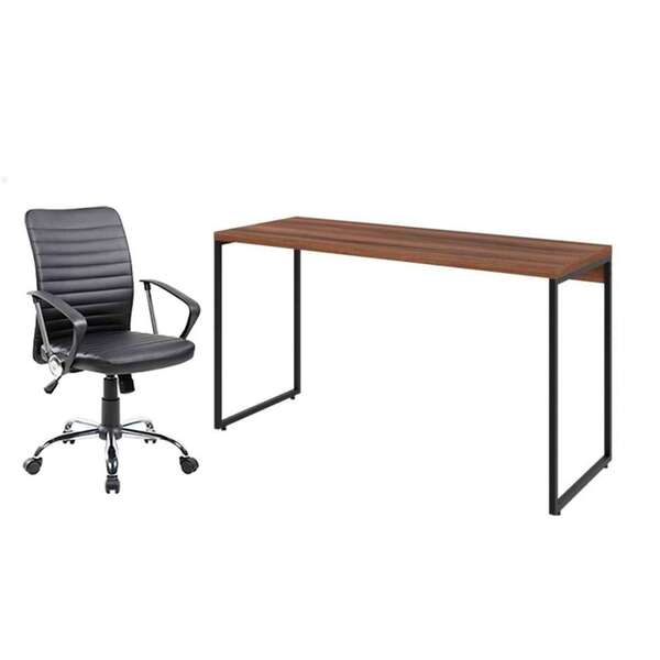 Conjunto De Mesa Studio Nogal 135 Cm Com Cadeira De Escritóri
