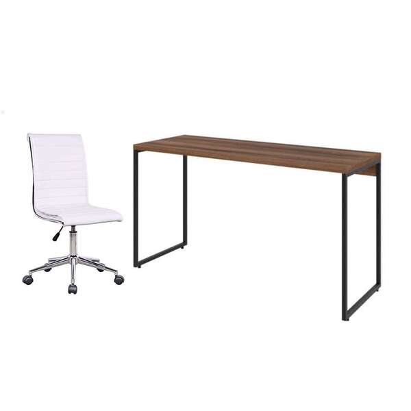 Conjunto De Mesa Studio Nogal 135 Cm Com Cadeira De Escritóri