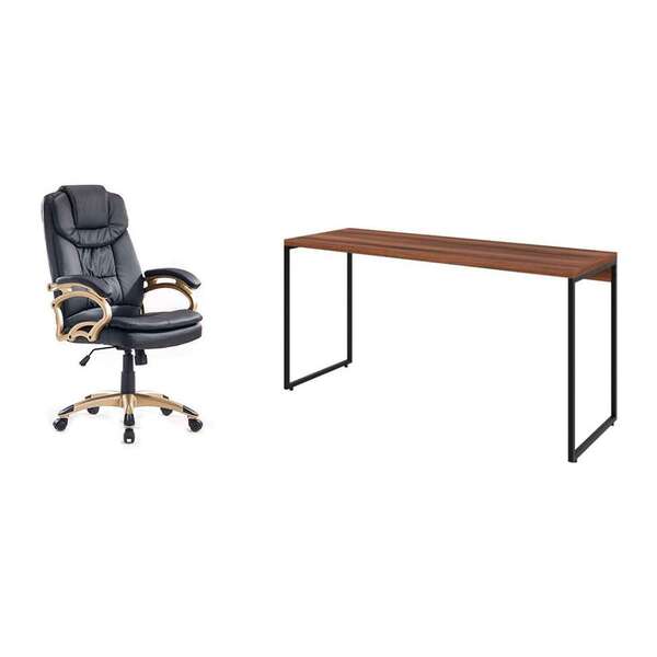 Conjunto De Mesa Studio Nogal 150 Cm Com Cadeira De Escritóri