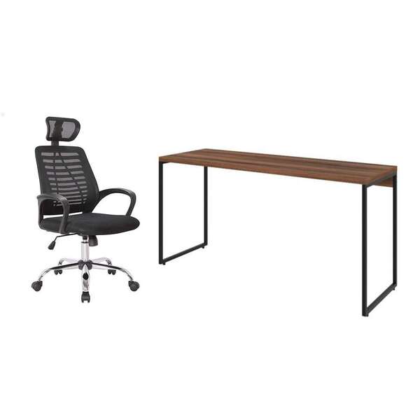 Conjunto De Mesa Studio Nogal 150 Cm Com Cadeira De Escritóri