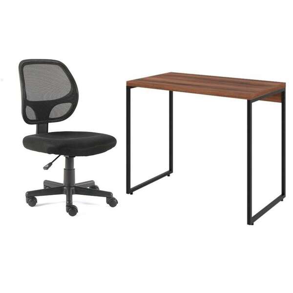 Conjunto De Mesa Studio Nogal Com Cadeira De Escritório S...