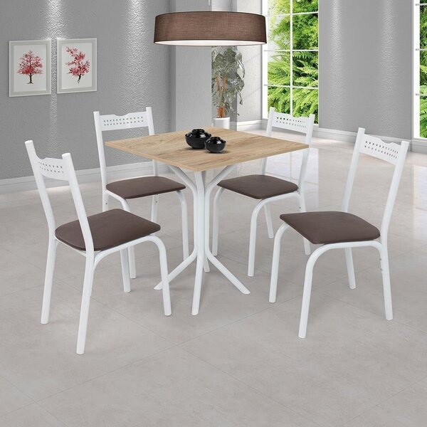 Conjunto De Mesa Tampo 68cm Com 4 Cadeiras Ana Branco/marrom
