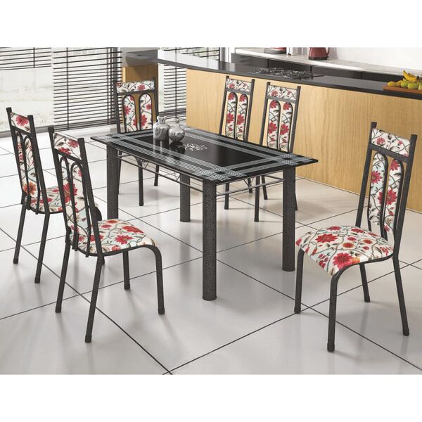 Conjunto De Mesa Tampo Ardosia Lotus 1,40 Com 6 Cadeiras Bari