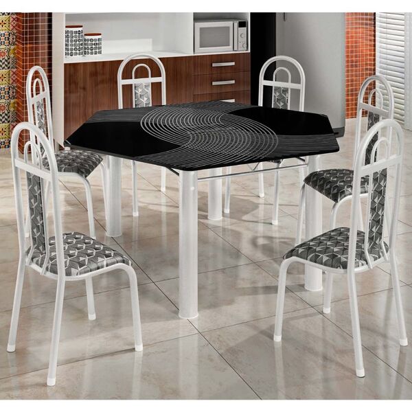Conjunto De Mesa Tampo Ardósia Sextavado Risk Com 6 Cadeiras