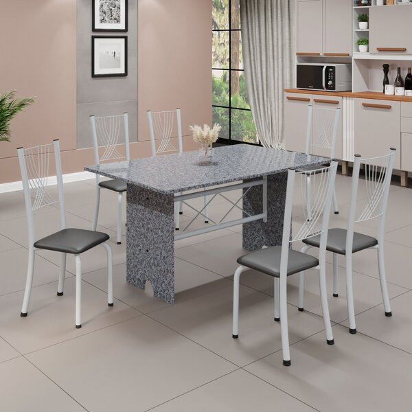 Conjunto De Mesa Tampo De Granito Ocre Com 6 Cadeiras Lorena